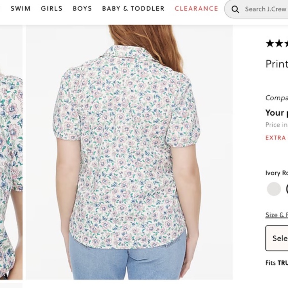 J Crew Factory Printed puff-sleeve ruffle-collar top Ivroy Rose Water 3X Plus - Picture 3 of 9